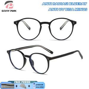 Gray Pink Kacamata Antiradiasi Blueray Anti UV Retro New Style Free Minus Fashion Pria Dan Wanita 210