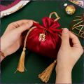 Suomi Red Candy Bag with Tassel Chinese Wedding Christmas Birthday Party Decor Gift Packaging. 