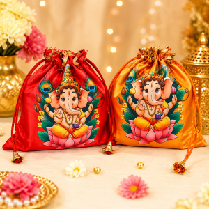 Traditional Print Potli Bag for Gifting | Reusable Drawstring Gift Pouch for Weddings Parties & Festivals | Decorative Favor Bag (Pack of 1)