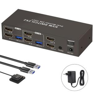 HDTV 2X2 Matrixes สวิตช์สำหรับเกมส์ PC คอนโซลแสดงผลคู่ USB3.0ฮับโลหะมาตรฐานยุโรป