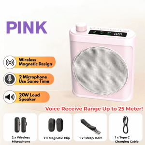 BESTOUR with ic Lavalier Voice Amplifier for Teachers Rechargeable Portable Wireless Microphone  2 Mic Bluetooth Speaker Classroom