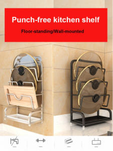 Stainless Steel Wall-mounted Non-perforated Kitchen Pot Cover Rack 3 Layers Anti-rust Cutting Board Holder [SG Seller]