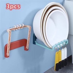 Homen 3pcs Storage washbasin hook Household foldable washbasin bracket No punching storage rack Toilet storage rack with 4 hooks
