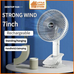 Multi-Function 7 Inch Desktop Fan USB Rechargeable Portable Handy Clip Fan 3 Speeds Large Wind Table Stand Fan