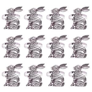 Set of 12 Easter Rabbit Napkin Rings Antique Gold or Silver Metal Holders for Special Event and Celebration