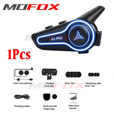 MOFOX A3 PRO Intercom Headset Motorcycle Helmet Bluetooth Earphone with Hard Mic 1000m Range IP67