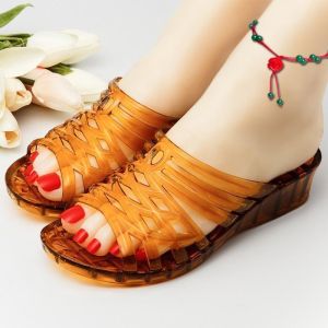 [Free Shipping] WomenS Sandals Summer Jelly Transparent Odor-Resistant Home Slippers With A Wedge Heel And Thick Sole Featuring A Hollow Design