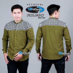 Baju Koko Pria Original HILWA COLLECTION Motif Falcon Kombinasi batik Warna Army