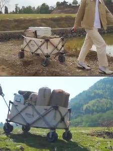 Heavy Duty Folding Wagon with Big Wheels and Storage Basket for Camping Picnic