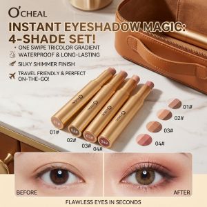 【Long-Lasting Shimmer Finish】03-Color Gradient Eyeshadow Stick / Easy Blend Makeup/Waterproof Eye Stick哑光细闪渐变三色眼影棒