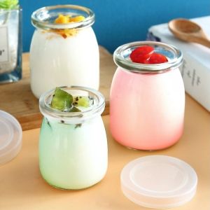 200ml Pudding Bottle With Lid Glass Jar With Cover Clear Yogurt Cup Baking Mold Mousse Container
