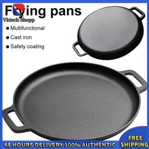Vktech 30cm Cast Iron Round Griddle For Crepes And Pizza with Dual Handles Pancake Pizza Pan Steak Pork Chicken Cooking Pot