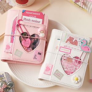 M5 Korean Pink Heart Ring Binder Detachable Portable Travel Journal for KPOP Idol Cute Small Album with Strap Diary Scrapbook2026