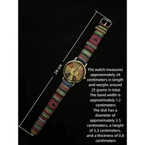 Vintage Bohemian Quartz Watch Colorful Rainbow Dial & Ethnic Woven Fabric Strap