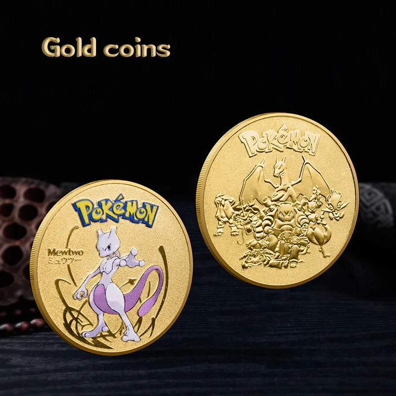 Gold Pokemon Coin Metal Set Mewtwo Charizard Pikachu Anime Card