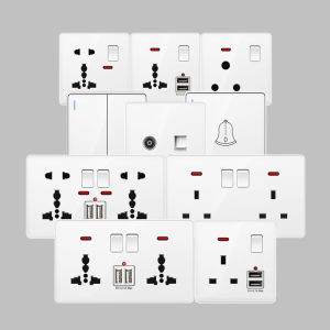 LSG Outlet socket for wall With switch White PC large panel 13A 250V Multifunctional Standard Electrical Outlet 86/146 Type 5 Holes USB socket adapter 2.1A with junction box set