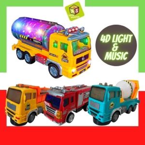 Mainan Bomba Lori Construction Dengan Lagu & Lampu Fire Truck Truck Cement Mixer Tanker Toys Truck With Music&Light