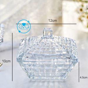 Bộ 4 Thố Mứt Thuỷ Tinh Pha Lê Delisoga Vuông Hoạ Tiết Sọc Caro Phong Cách Royal Sang Trọng / Set 4 Thố Mứt Tết Thố Caro TG1035-4.5 M362