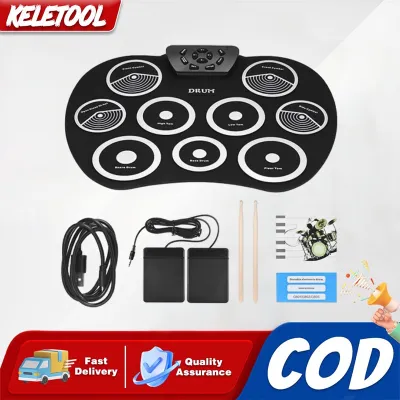 Portable Foldable Electronic Drum Roll-Up Silicon Pads Digital Compact Electronic Drum Set Practice Kit for Kids Adults Beginners