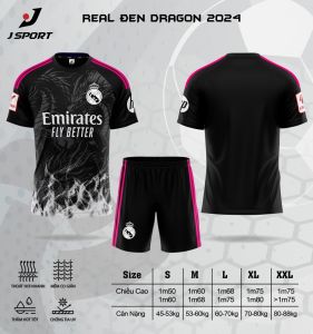 Bộ quần áo đá bóng Real DRAGON mới nhất 2024 chất vải thun lạnh Thoáng Khí Chống Mùi Siêu Chất A9
