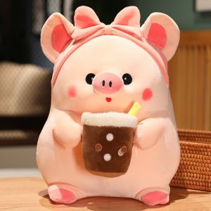 JOJO CASTLE Lovely Kawaii Soft Bubble Tea Pig Plush Toy Doll Pillow Hug 30/40/50cm Stuffed Animal Gift for Kids with Box and Light Girlfriends Loves Home Decor