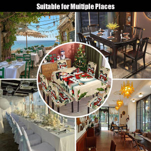 ผ้าคลุมโต๊ะและเก้าอี้ ผ้าโพลีเอสเตอร์ การกลับมาพบกันอีกครั้ง ผ้าปูโต๊ะ กันน้ำ ซานตาคลอส ฉันชอบวันหยุด
