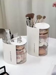 Hộp Đựng Cọ Mút Tán Kem Nền OMI Hộp Cọ Trang Điểm Xoay 2-3 Tầng Để Bàn Hộp Để Đồ Makeup Mỹ Phẩm Chống Bụi