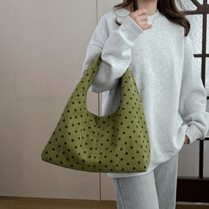 SWEET Large Capacity Canvas Shoulder Bag Convenient Spacious Hobo Handbag Simple Durable Polka Dot Tote Bag Girls