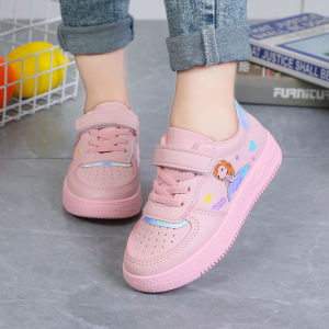 【COD】Girls sport shoes breathable sneakers Velcro shoes for kids white shoes(size 26-37)