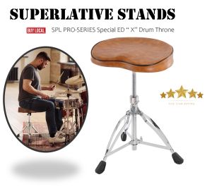Drum Throne Drummer Stool Height Adjustable Heavy Duty Padded Drum Seat Ergonomic Shaped Leather Brown SPL Pro-series SPEX