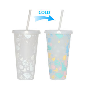 New PP Temperature-sensitive Plastic Straw Halloween Color-changing Cup  710ml Single-layer Coffee Color Changing Cup Manufacturer