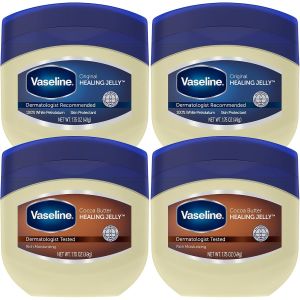 Vaseline Original & Cocoa Butter Healing Jelly Travel-Size Variety 4-Pack – Rich Moisturizing Ointment Skin Protectant for Soothing Cracked Dry Skin 1.75 Oz Ea
