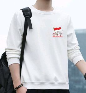 Bisa COD Sweater Pria Wanita Logo Merdeka Kaos Garuda Indonesia Sweter Hut RI Crewneck Kemerdekaan