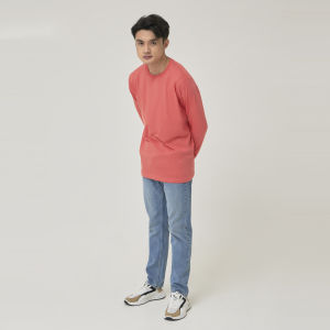 Kaos Polos Pria Oneck Lengan Panjang Bahan Katun Combed 30s Warna Salem
