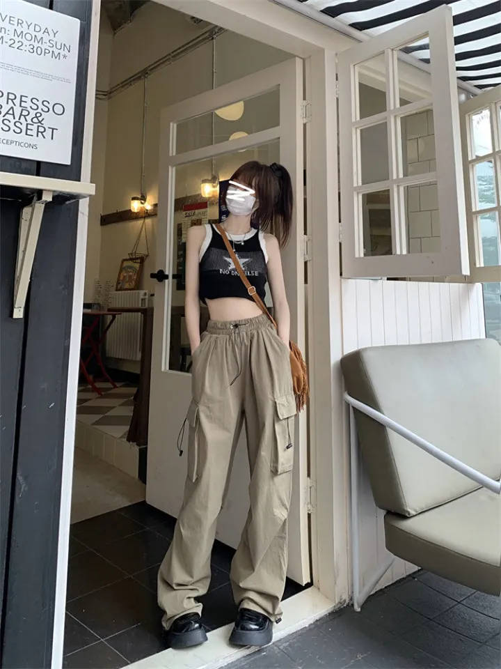 y2k Cargo pants for girls women Korean style summer high waist loose sports  street vintage wide leg trousers