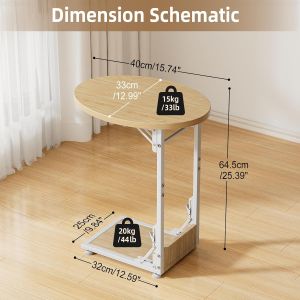 C Shaped End Table Folding Side Table For Bedroom Metal Sofa Table TV Tray Table Wood Bedside Small Space for Living Room