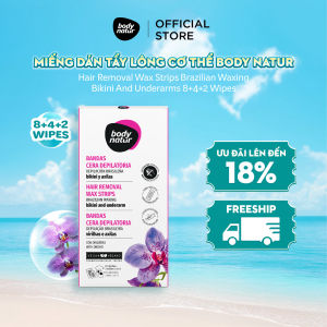 Bộ miếng dán tẩy lông Body Natur Hair Removal Wax Strips Brazilian Waxing Bikini And Underarms 8+4+2 Wipes (khăn lau)