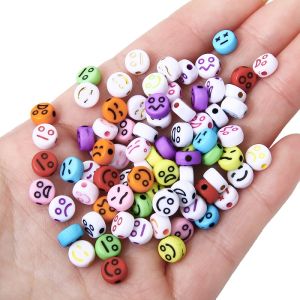 200Pcs 4x7mm Acrylic Flat Spacer Beads Facial Expression Smile Beads for Jewelry Making DIY Bracelet Necklace Handmade Accessories