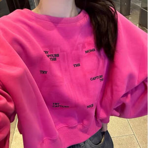 COD  Jenis Popular Bunga Naga Warna Cetakan Bunga Huruf Sweater Wanita Musim Luruh dan Musim Sejuk Kecil Lengan Kelawar Jenis Pendek Yang Manis dan Longgar  CNN
