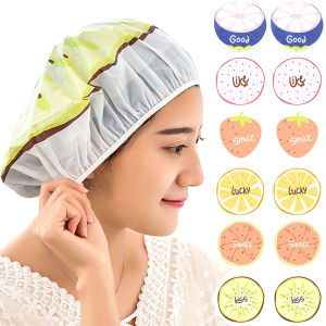 3/1Pcs Fruit Shower Caps Strawberry Lemon Pattern Comfortable Durable Salon Hair Dye Women Elastic Hair Caps Bathroom Supplies