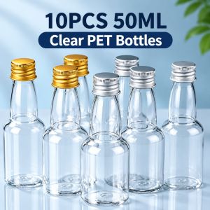 10PCS 50ML Clear PET Bottles with Screw Lid Mini Liquor Bottles With Leak Proof Screw Lid
