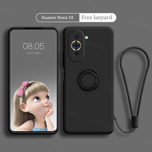 Phone Case for Huawei Nova 10 / Nova 10 Pro Casing Liquid Silicone Ring Bracket Soft TPU Back Cover for 2022 New