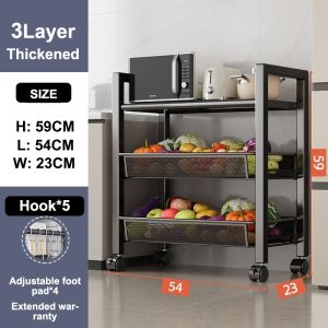 3/4/5 Layer Stainless Steel Kitchen Sliding Cabinet | Rak | egetable Storage Fruit Basket Rak | Kitchen Organizer Storage Rack