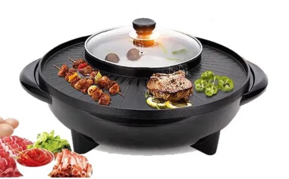 SET BBQ PEMANGGANG ELECTRIC KOREAN BBQ GRILL PAN WITH SHABU SHABU BBQ  STEAMBOAT HOT POT FRYING PAN