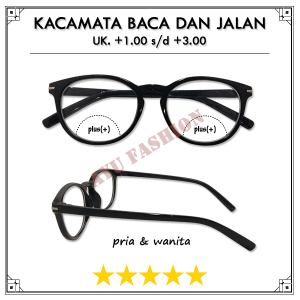 Kacamata 2 Fungsi Bifocal Plus uk +1.00 s/d +3.00 Kacamata Baca Pria Wanita Dobel Lensa Jalan & Rabun Dekat Frame Oval Gaya Korea Style TERBARU Frame Hitam Kilap Ringan Kokoh - COD