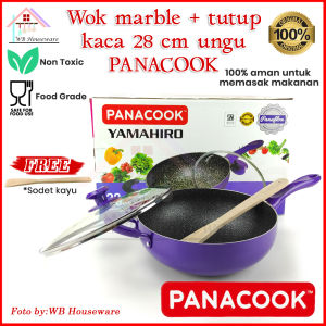 PANACOOK stir wok 28cm + tutup + sodet kayu teflon anti lengket Magenta / panci masak wajan penggorengan gagang