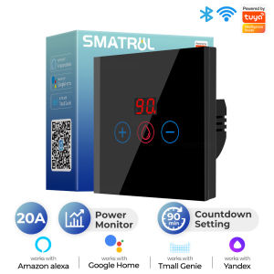 SMATRUL Tuya Smart Wifi สวิตช์เครื่องทำน้ำอุ่น20A เครื่องปรับอากาศ4400W พร้อมจอมอนิเตอร์จับเวลา90นาทีทำงานด้วยเสียงสำหรับ Alexa Google Home