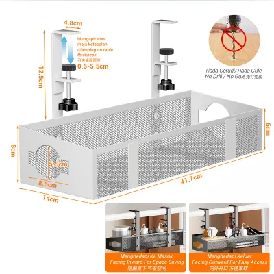 Under Desk Clamp Cable Tray Organizer – Wire & Plug Storage Solution with Socket Holder