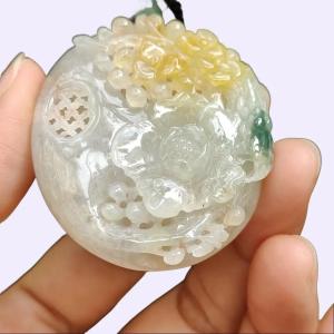Rare Old Collection Old School Flowers Pendant Yellow and Green Natural Type A Jadeite Jade certificate weighs 42.61 grams measurement 46.8 * 40.8 * 13.2 mm (pendant387)