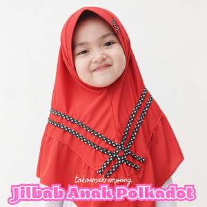 JILBAB POLKADOT UMUR 3 4 5 6 TAHUN KERUDUNG ANAK PAD BUSA HIJAB SEKOLAH